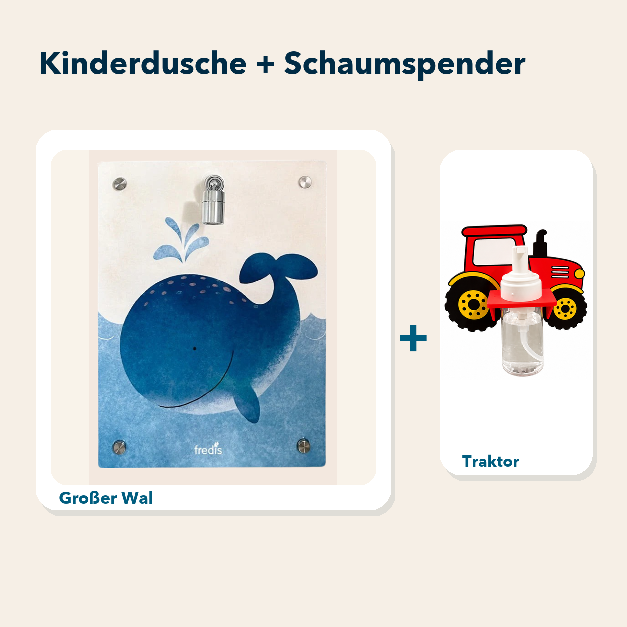 Kinderdusche + Schaumspender: Großer Wal und Traktor