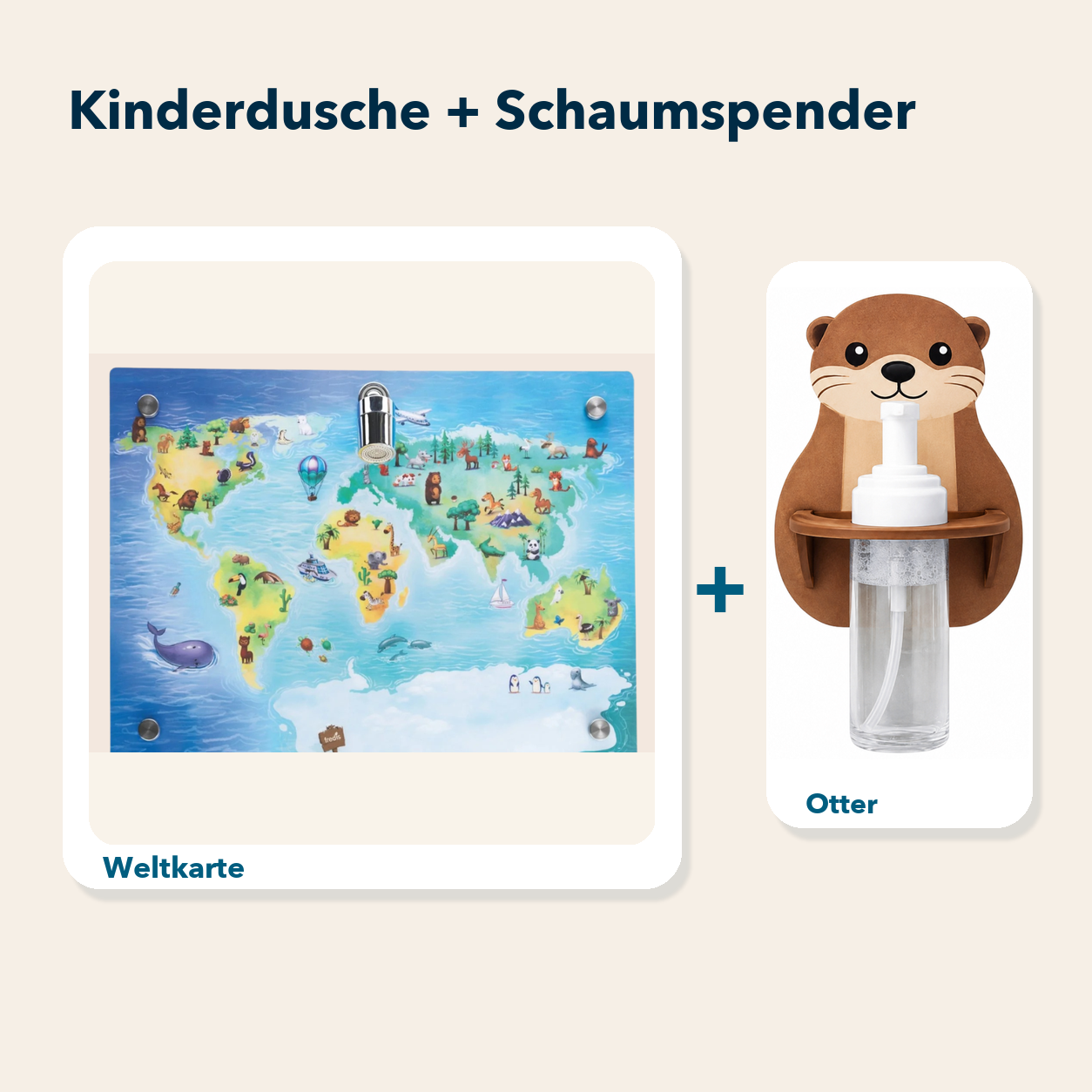 Kinderdusche + Einzel-Schaumspender: Weltkarte und Otter