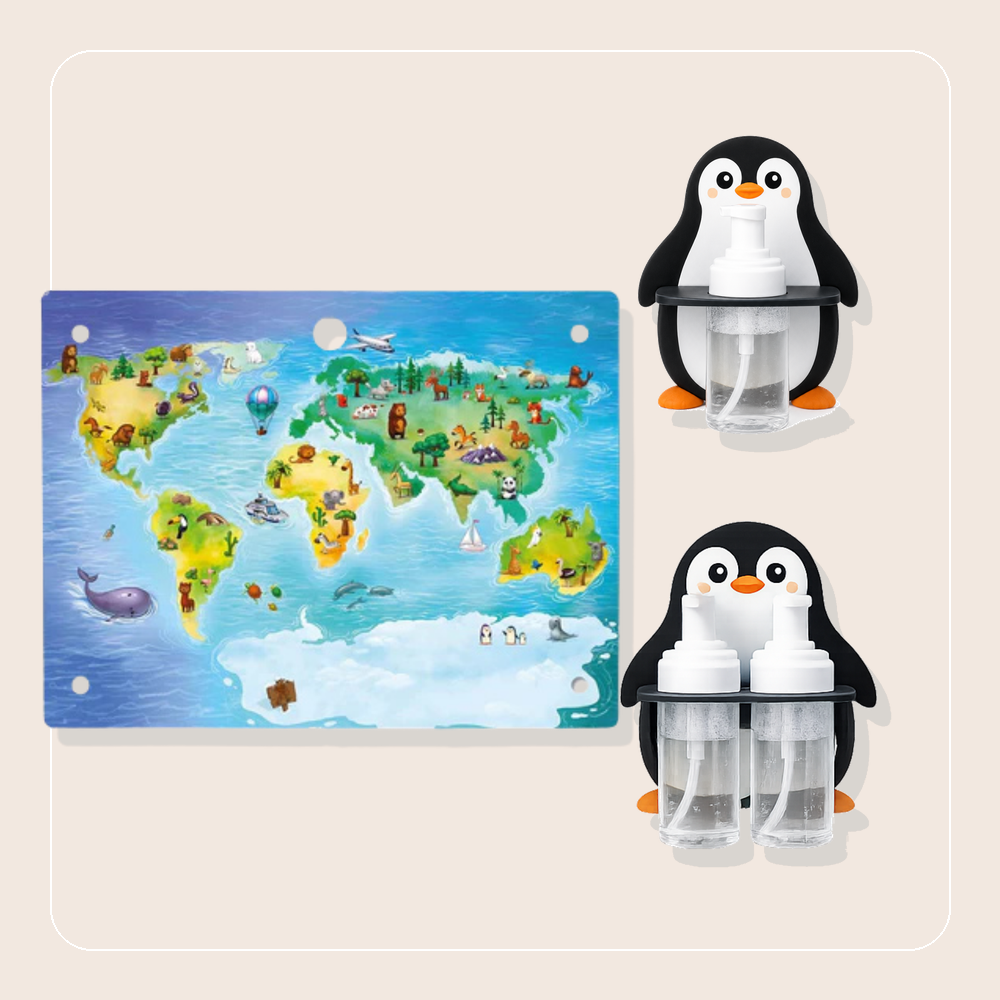 Schaumspender Pinguin mit Wechselmotiv welt