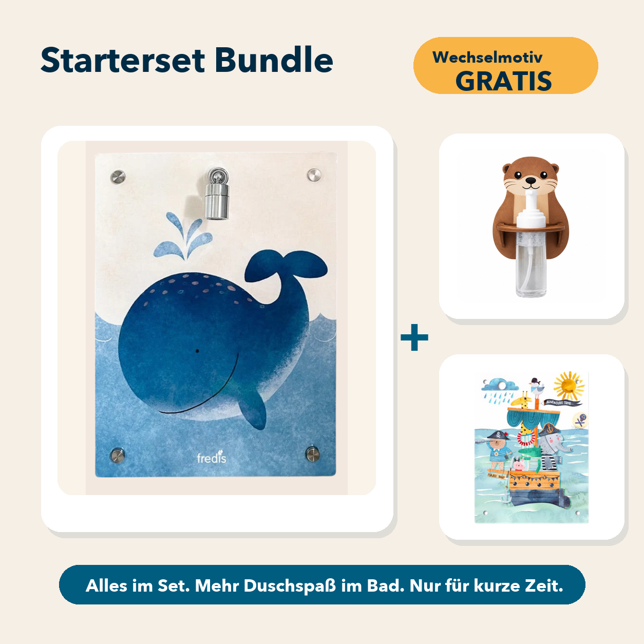 Starterset Bundle: Großer Wal, Otter-Schaumspender und Wechselmotiv Piratenschiff