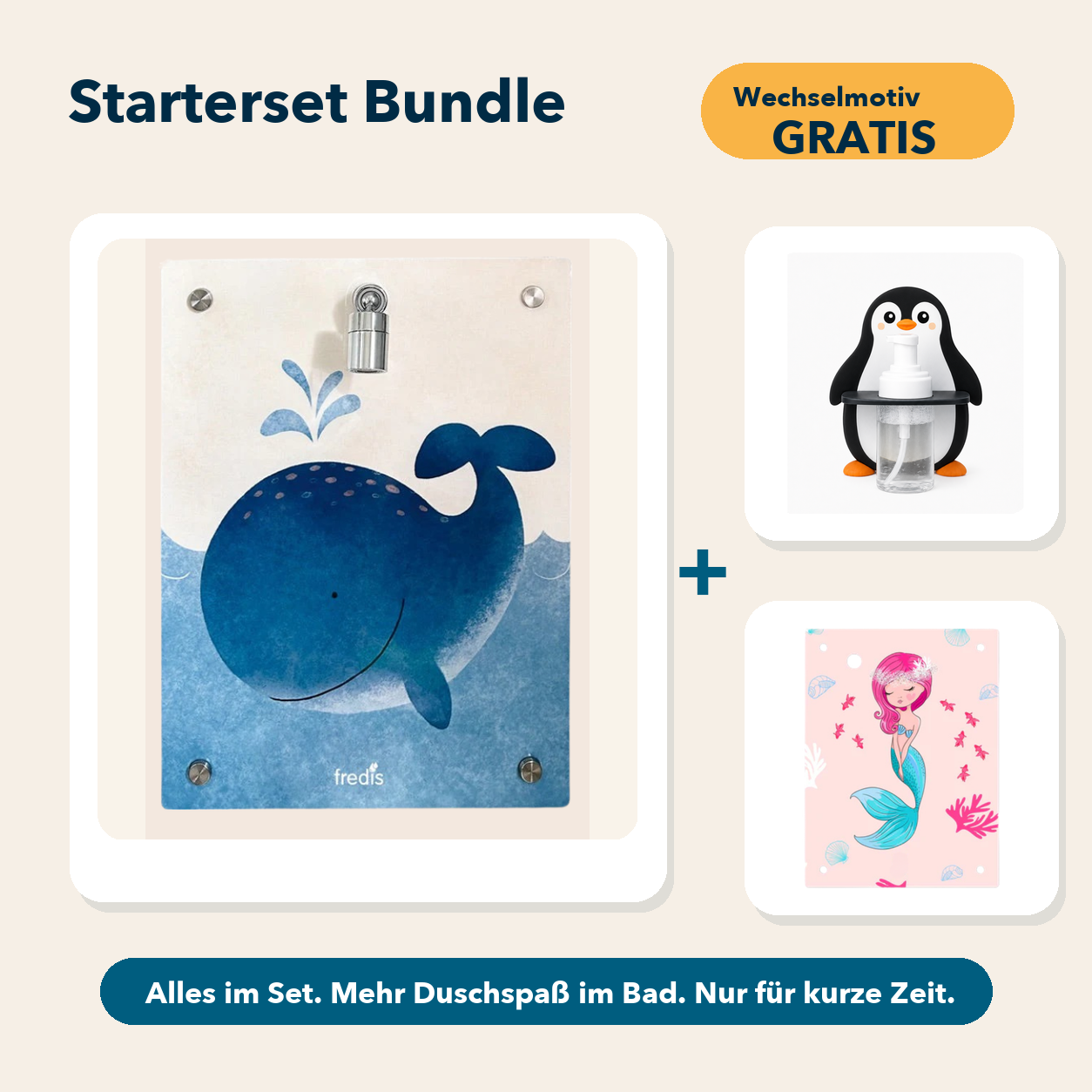 Starterset Bundle: Großer Wal, Pinguin-Schaumspender und Wechselmotiv Meerjungfrau