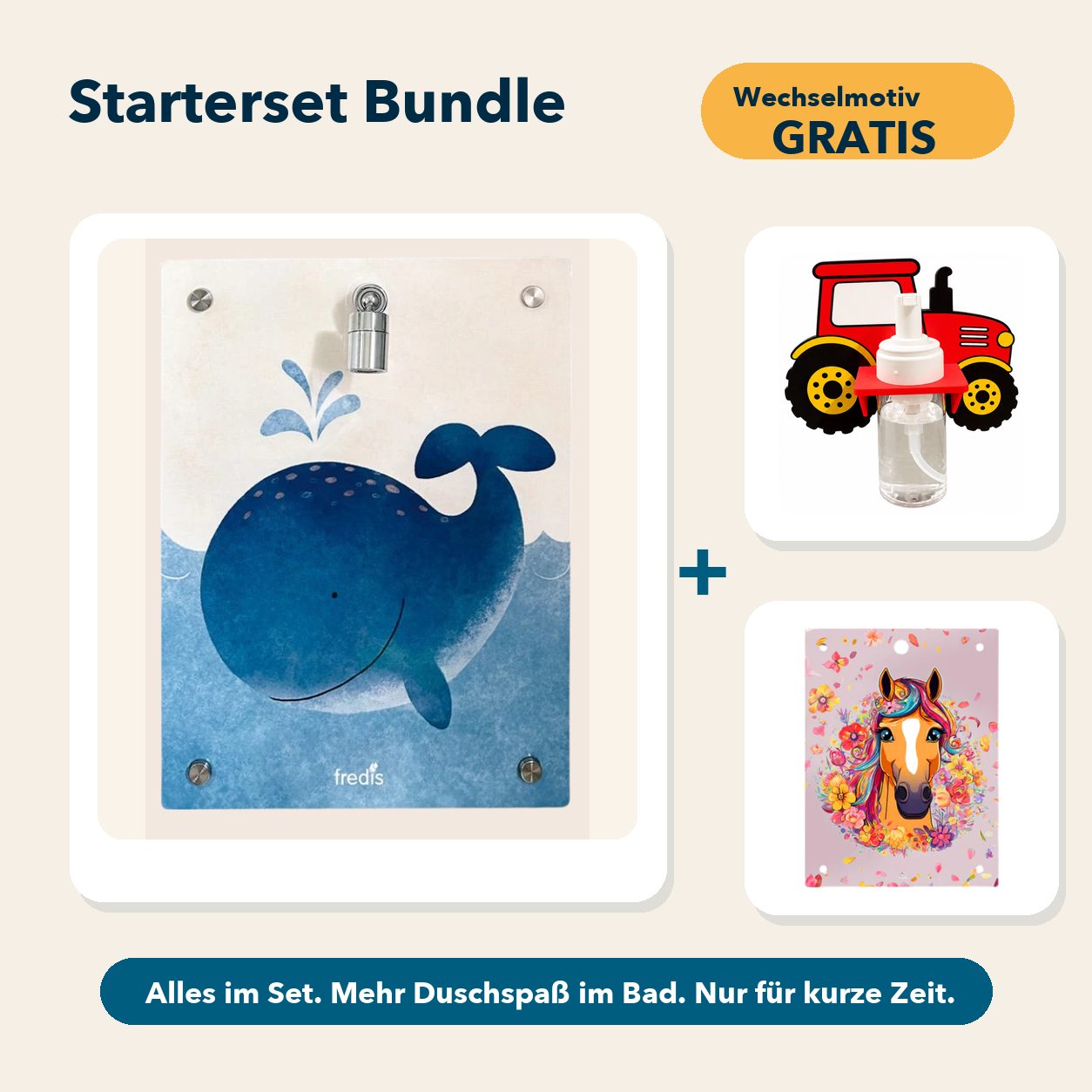 Starterset 2: Großer Wal, Traktor und Wechselmotiv Pferd
