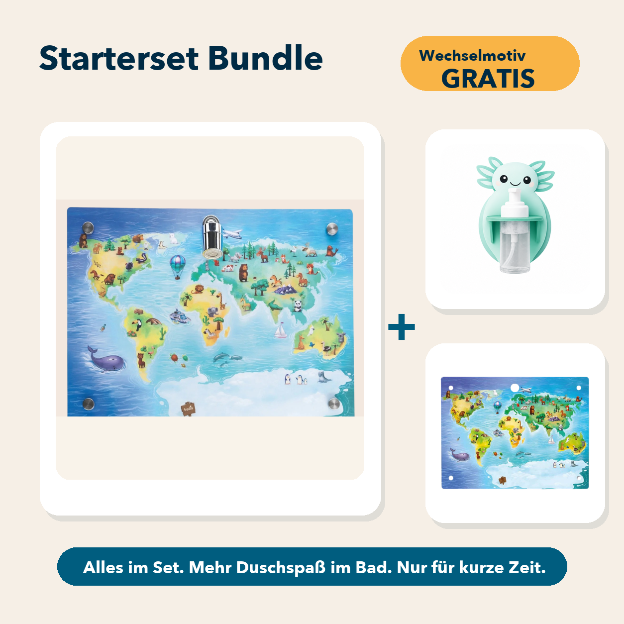 Starterset Bundle: Weltkarte, Axolotl-Schaumspender und Wechselmotiv Weltkarte