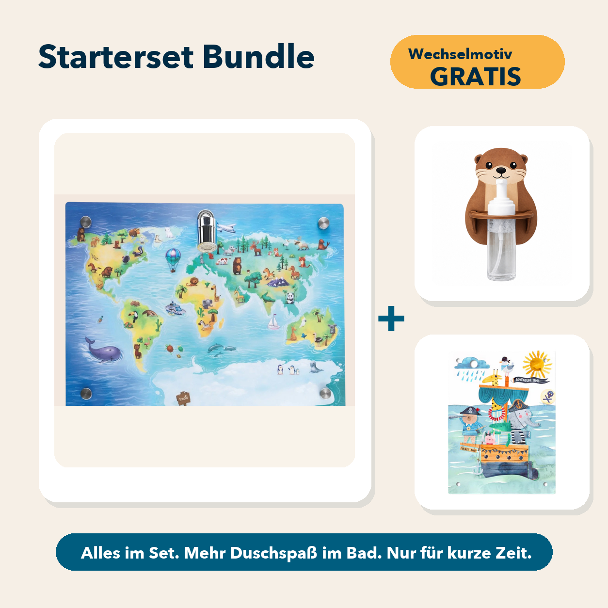 Starterset Bundle: Weltkarte, Otter-Schaumspender und Wechselmotiv Piratenschiff