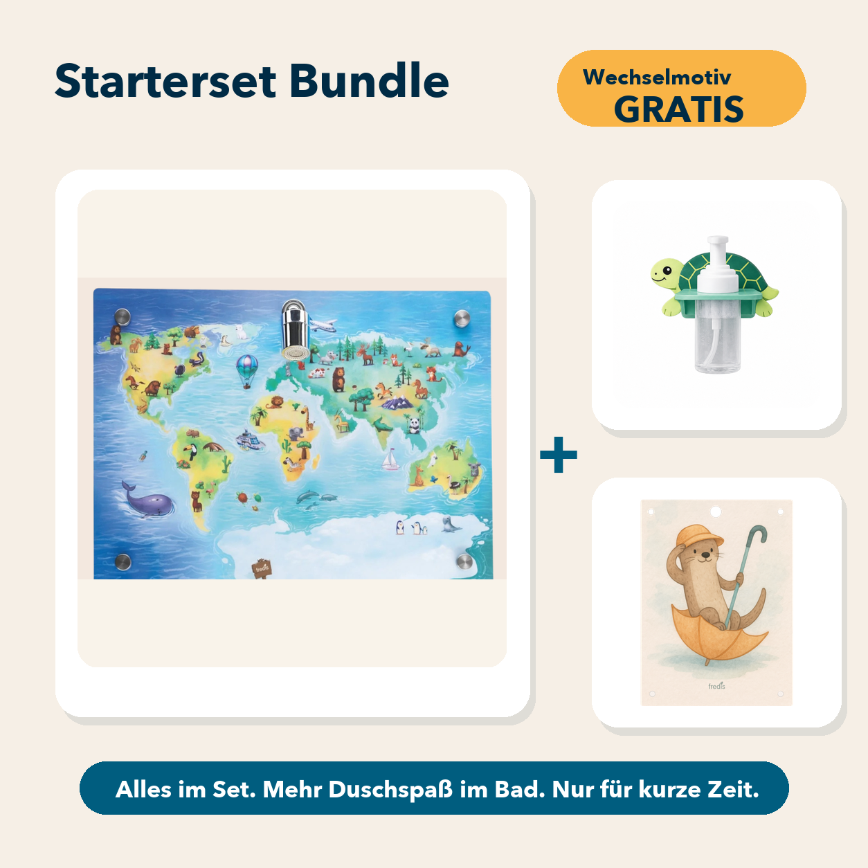 Starterset Bundle: Weltkarte, Schildkröte-Schaumspender und Wechselmotiv fredi