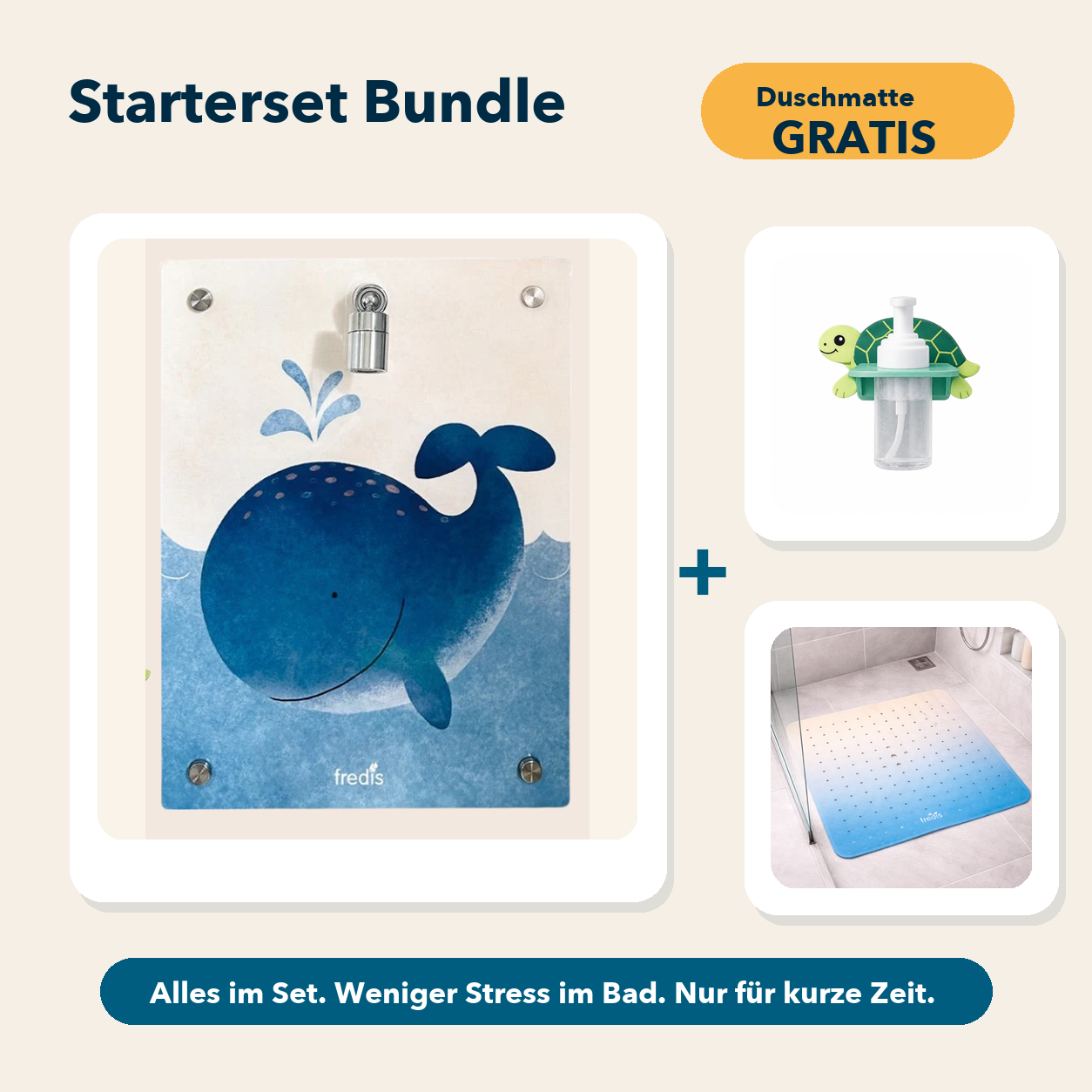 Starterset Bundle: Großer Wal, Schildkröte-Schaumspender und Duschmatte Am Strand
