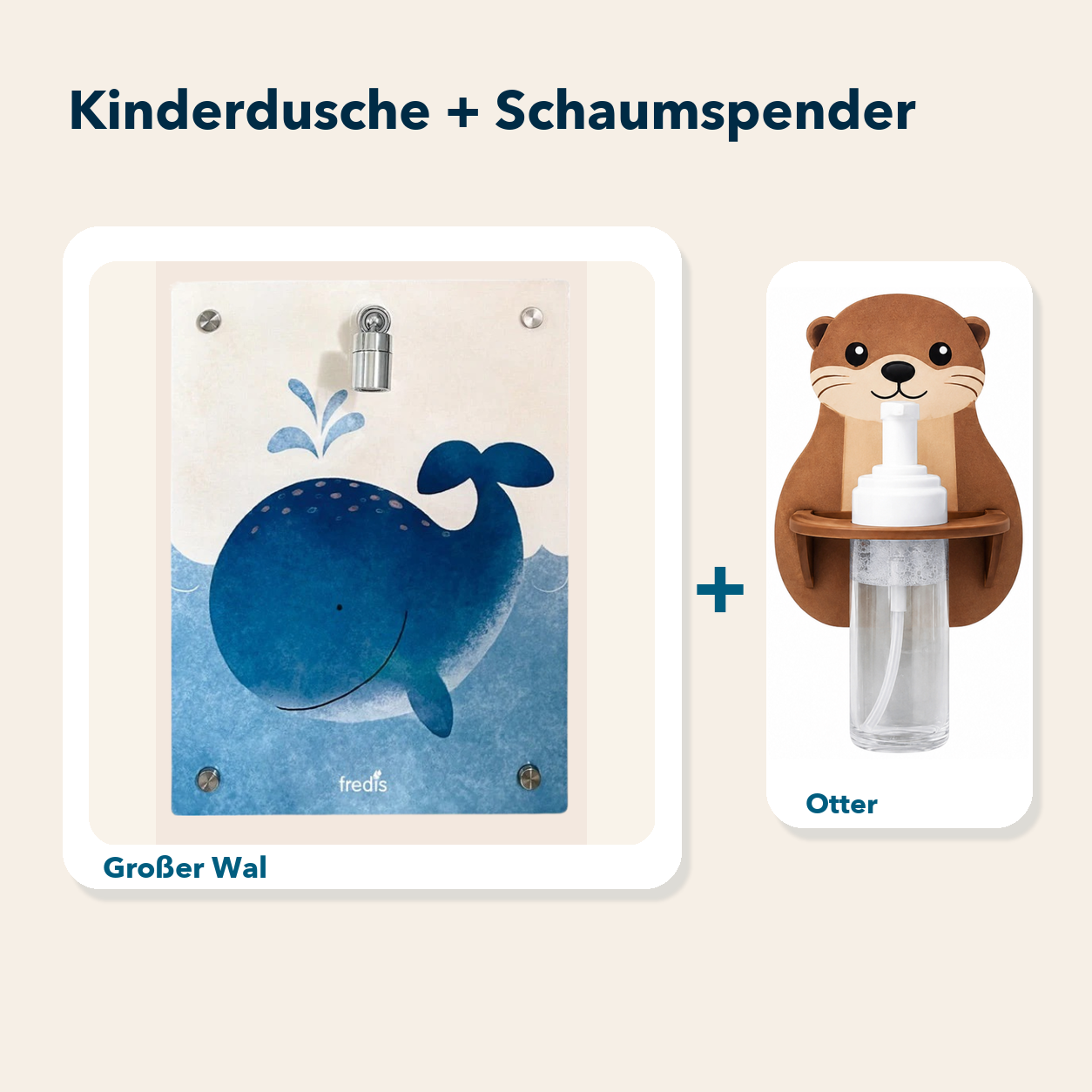 Kinderdusche + Einzel-Schaumspender: Großer Wal und Otter