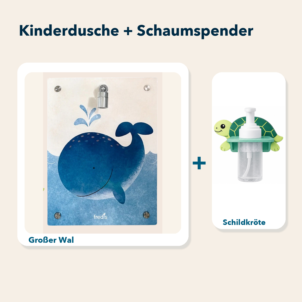 Kinderdusche + Einzel-Schaumspender: Großer Wal und Schildkröte