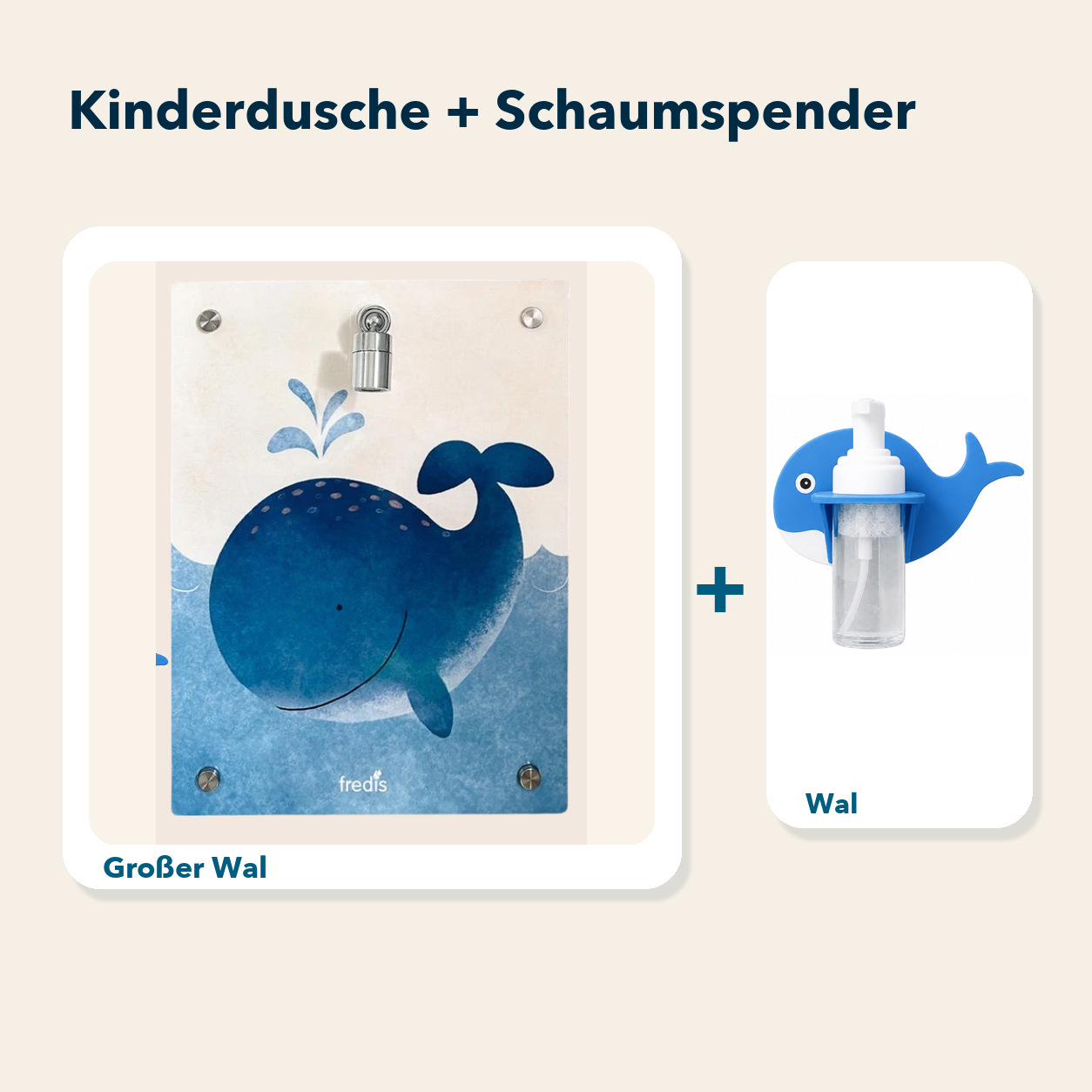 Kinderdusche + Einzel-Schaumspender: Großer Wal und Wal