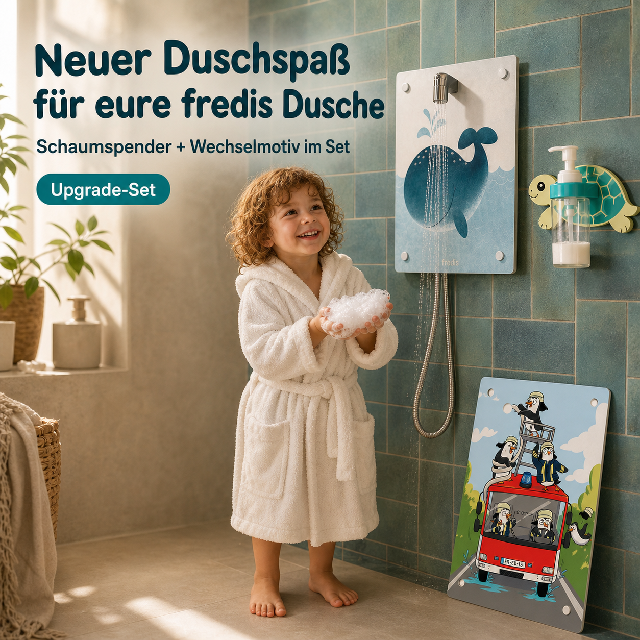 Schaumspender und Wechselmotiv als Upgrade fuer die fredis Kinderdusche