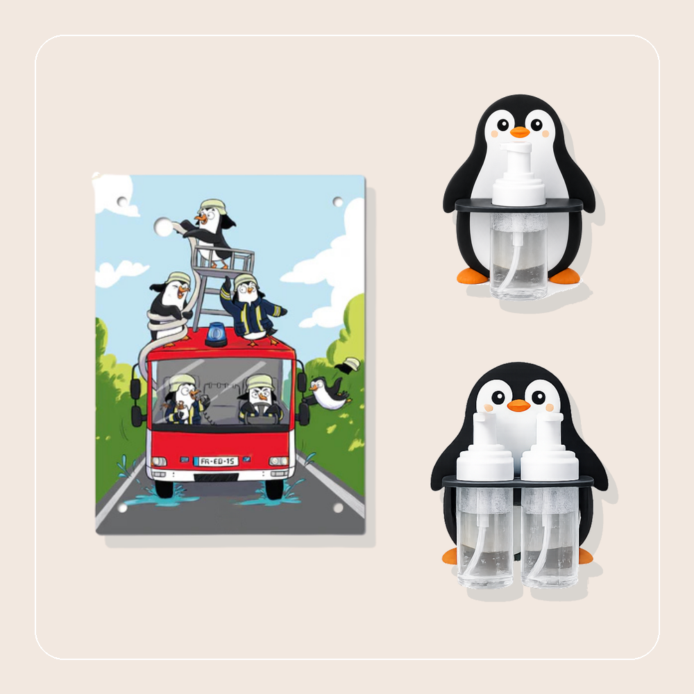 Schaumspender Pinguin mit Wechselmotiv feuerwehr