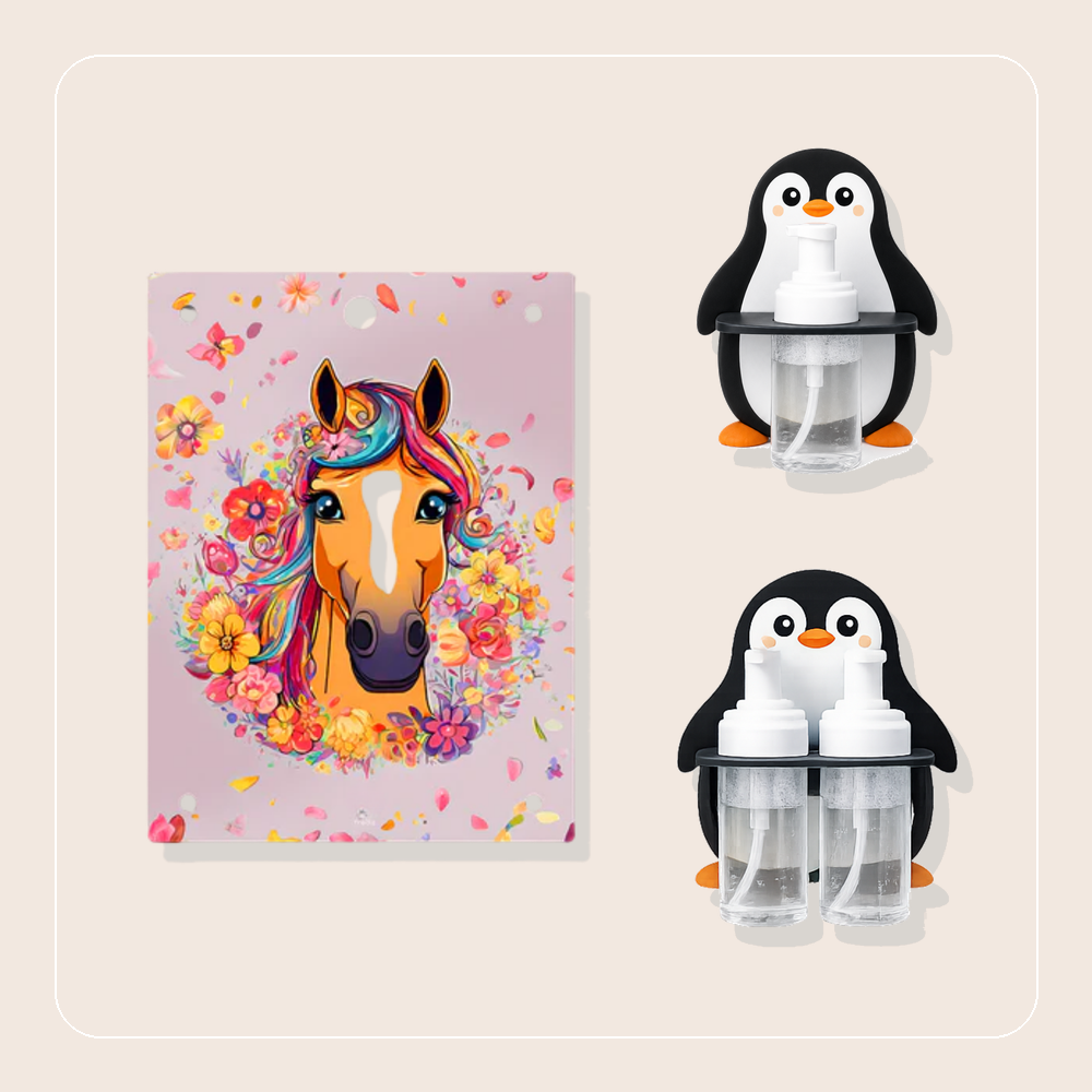 Schaumspender Pinguin mit Wechselmotiv pferd