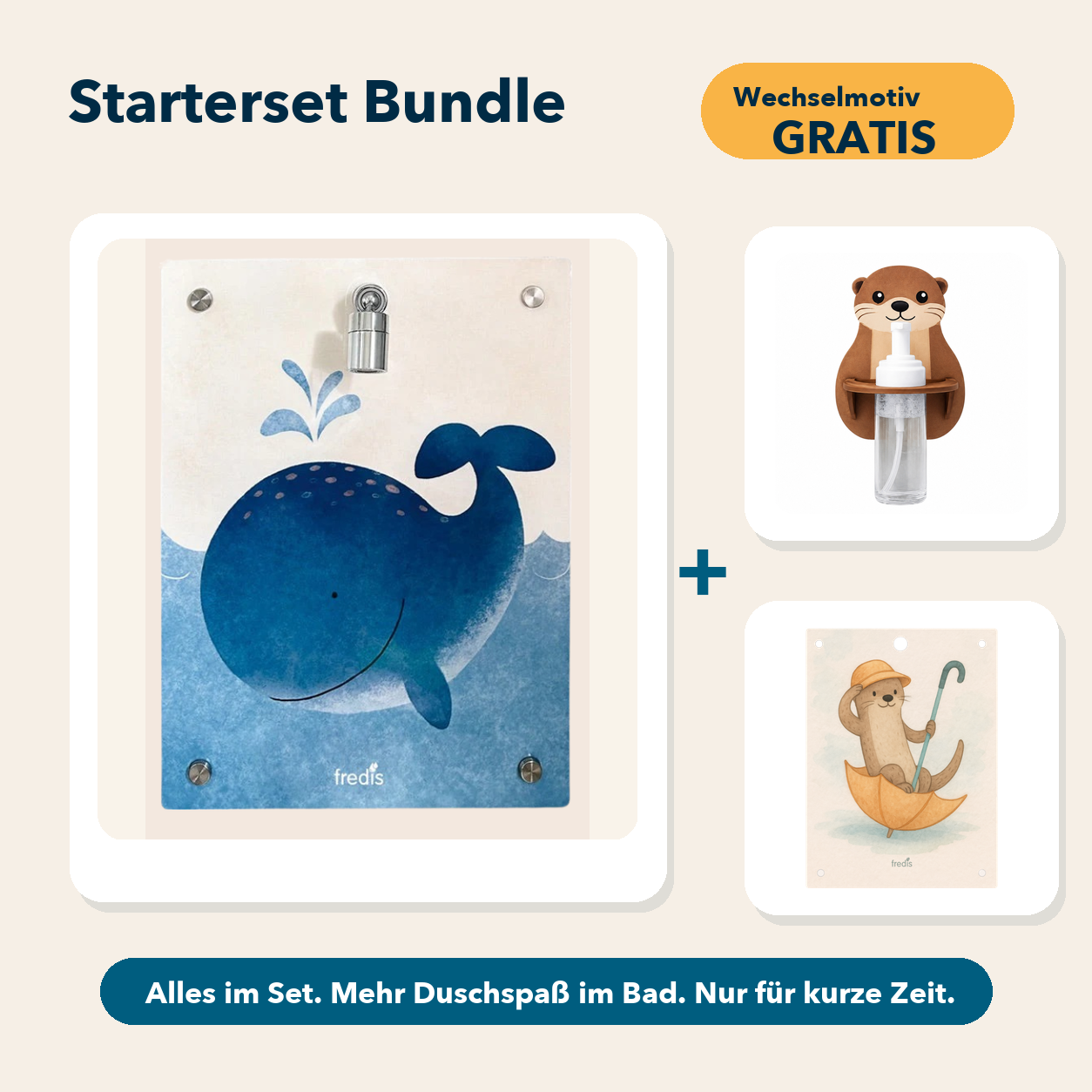Starterset Bundle: Großer Wal, Otter-Schaumspender und Wechselmotiv fredi