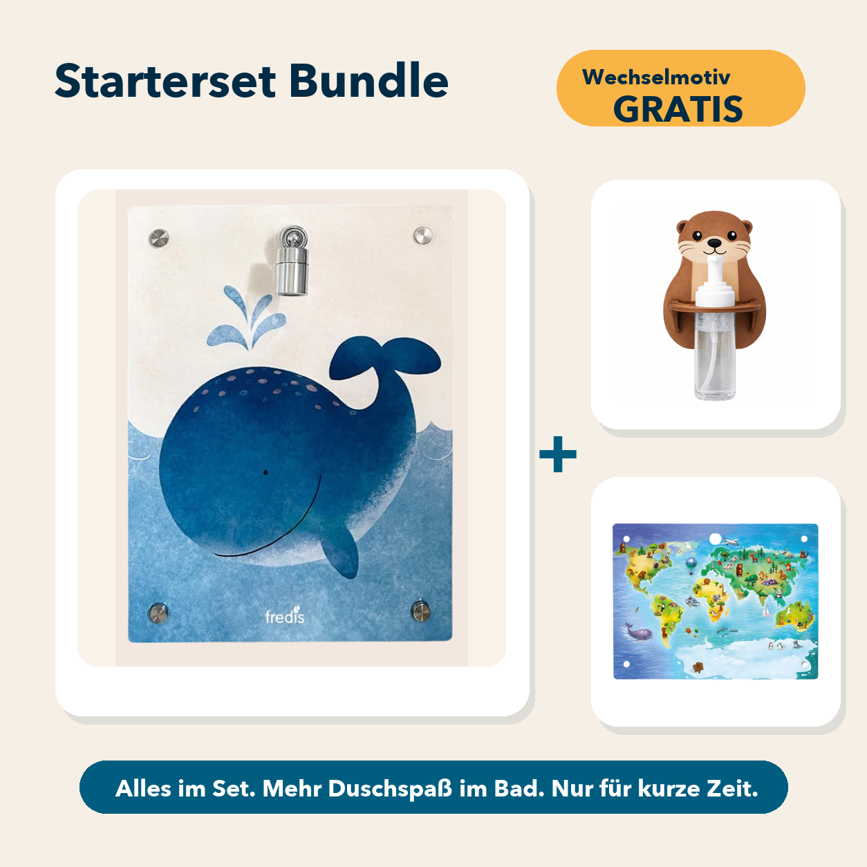 Starterset Bundle: Großer Wal, Otter-Schaumspender und Wechselmotiv Weltkarte
