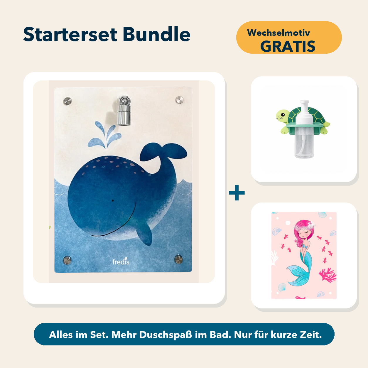 Starterset Bundle: Großer Wal, Schildkröte-Schaumspender und Wechselmotiv Meerjungfrau