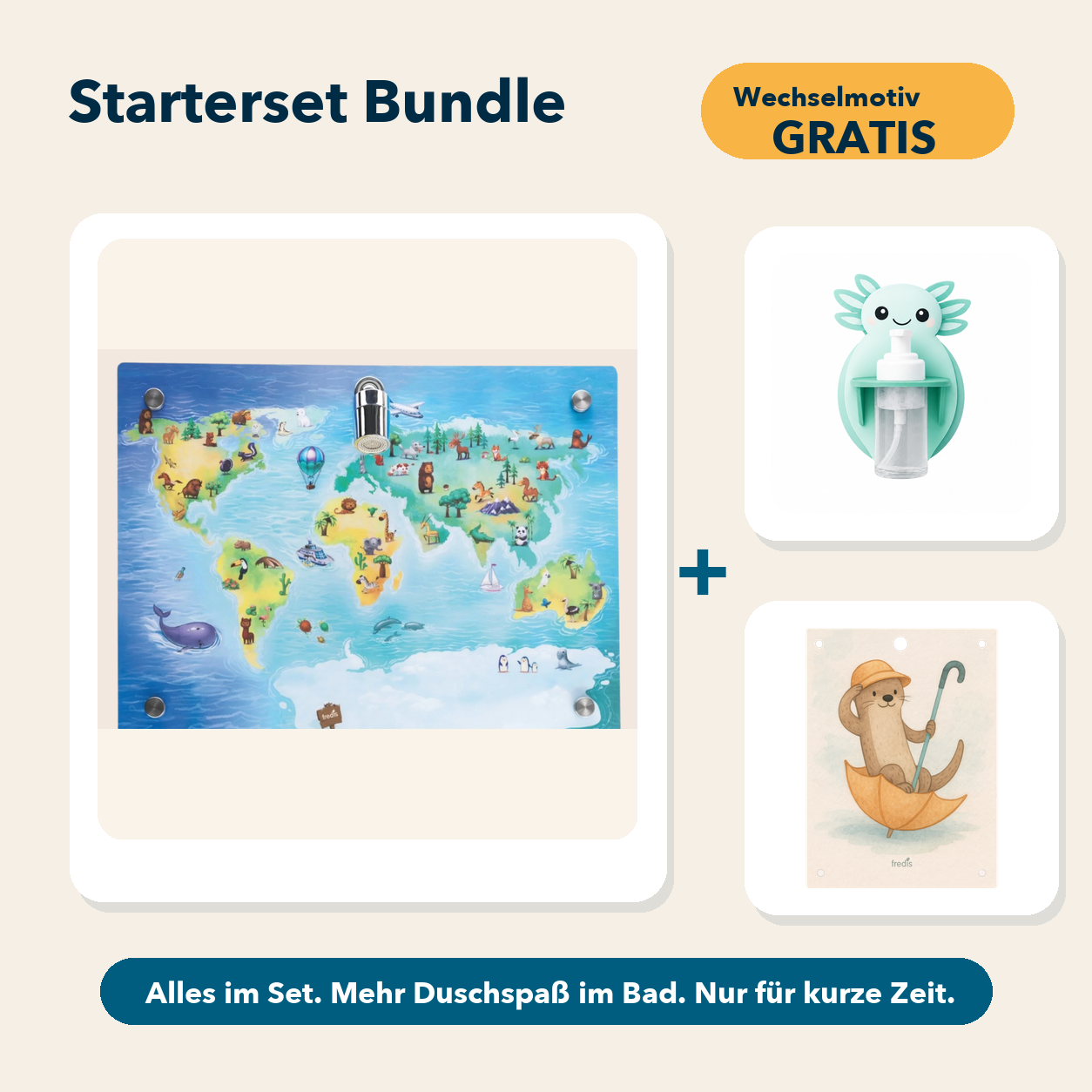 Starterset Bundle: Weltkarte, Axolotl-Schaumspender und Wechselmotiv fredi