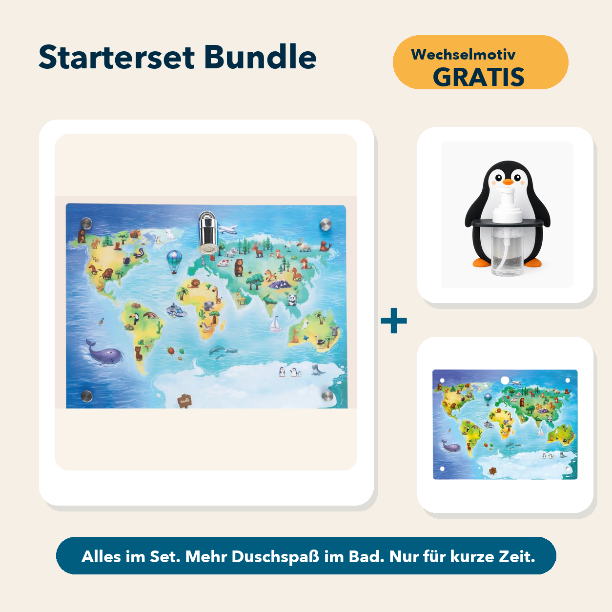 Starterset Bundle: Weltkarte, Pinguin-Schaumspender und Wechselmotiv Weltkarte