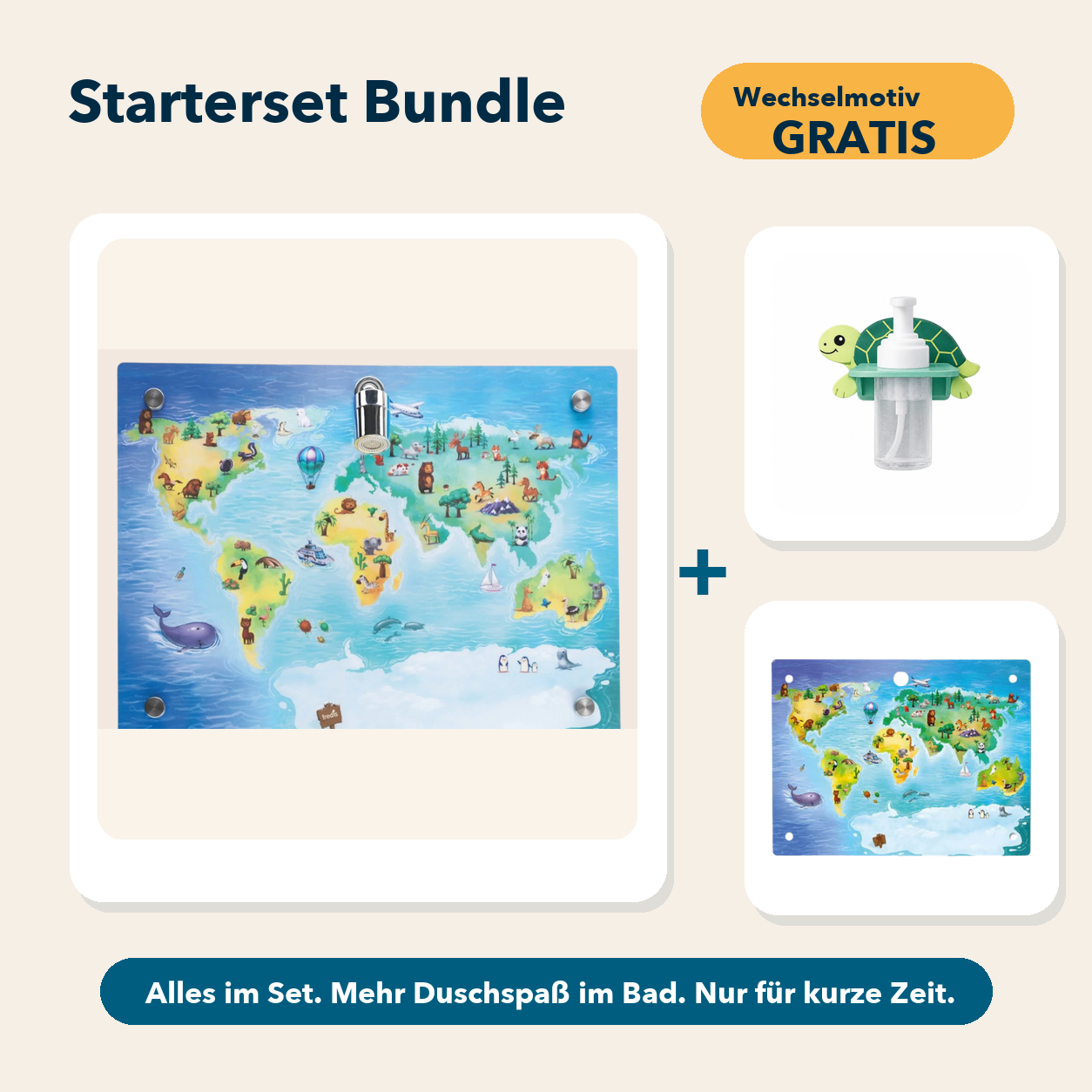 Starterset Bundle: Weltkarte, Schildkröte-Schaumspender und Wechselmotiv Weltkarte