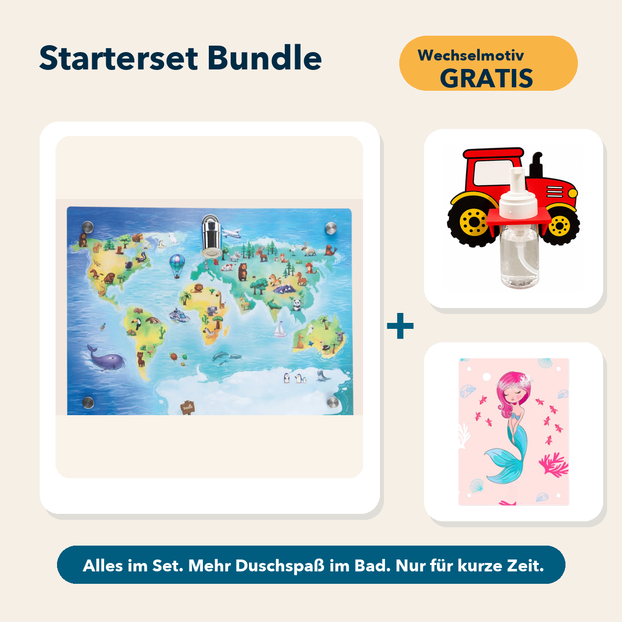Starterset 2: Weltkarte, Traktor und Wechselmotiv Meerjungfrau