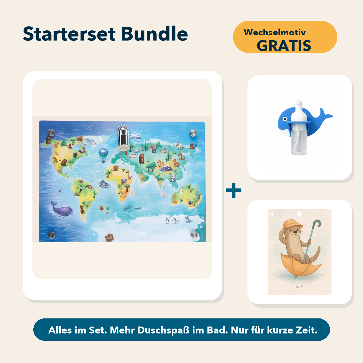 Starterset Bundle: Weltkarte, Wal-Schaumspender und Wechselmotiv fredi