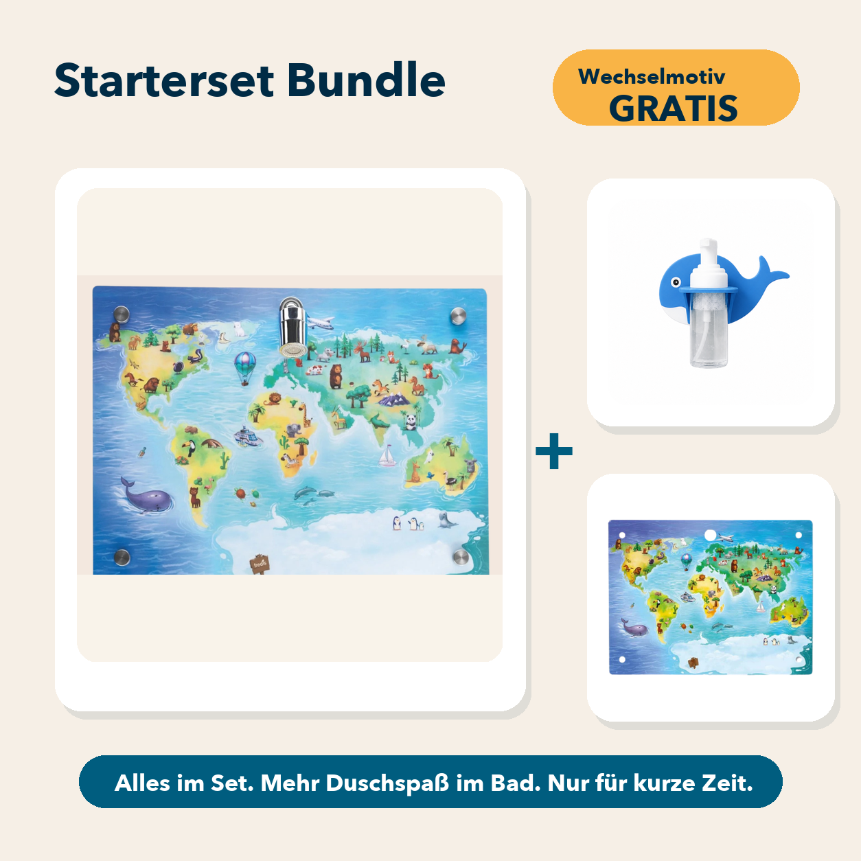 Starterset Bundle: Weltkarte, Wal-Schaumspender und Wechselmotiv Weltkarte