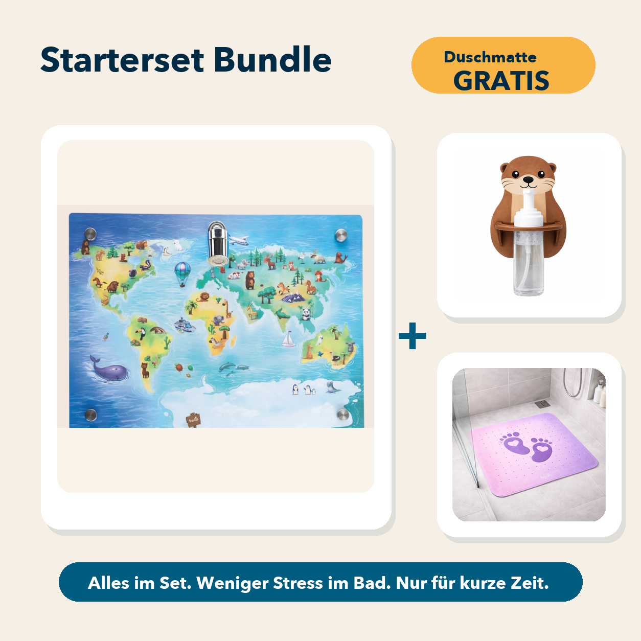 Starterset Bundle: Weltkarte, Otter-Schaumspender und Duschmatte Pink Beach